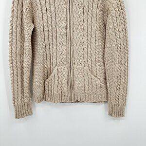 cardigan sweater 100% wool zip up cable knit made in ireland ivory M